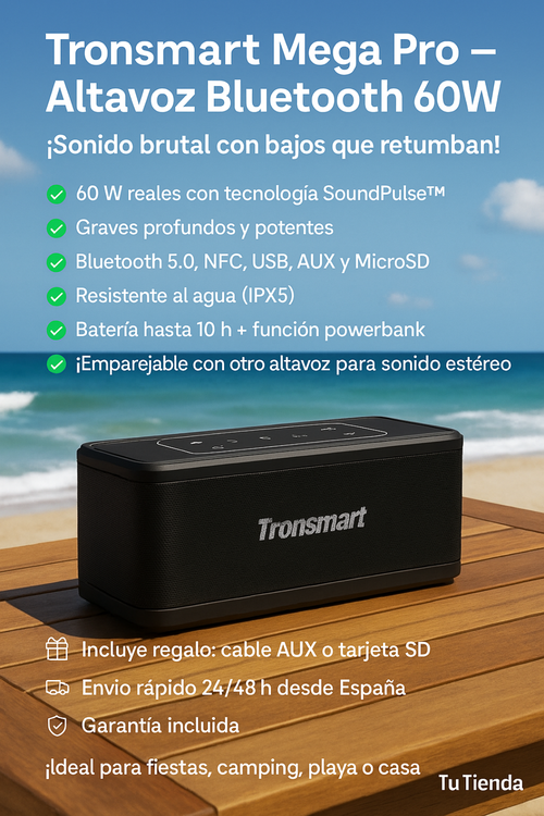 Tronsmart Mega Pro – Altavoz Bluetooth 60W con Graves Potentes y Resistencia IPX5