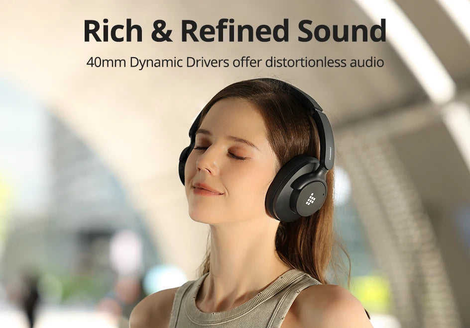 Tronsmart Sounfii Q20S Headphones Wireless Bluetooth Headset with Noise Cancellation 60H Playtime Hi-Res Audio App Control