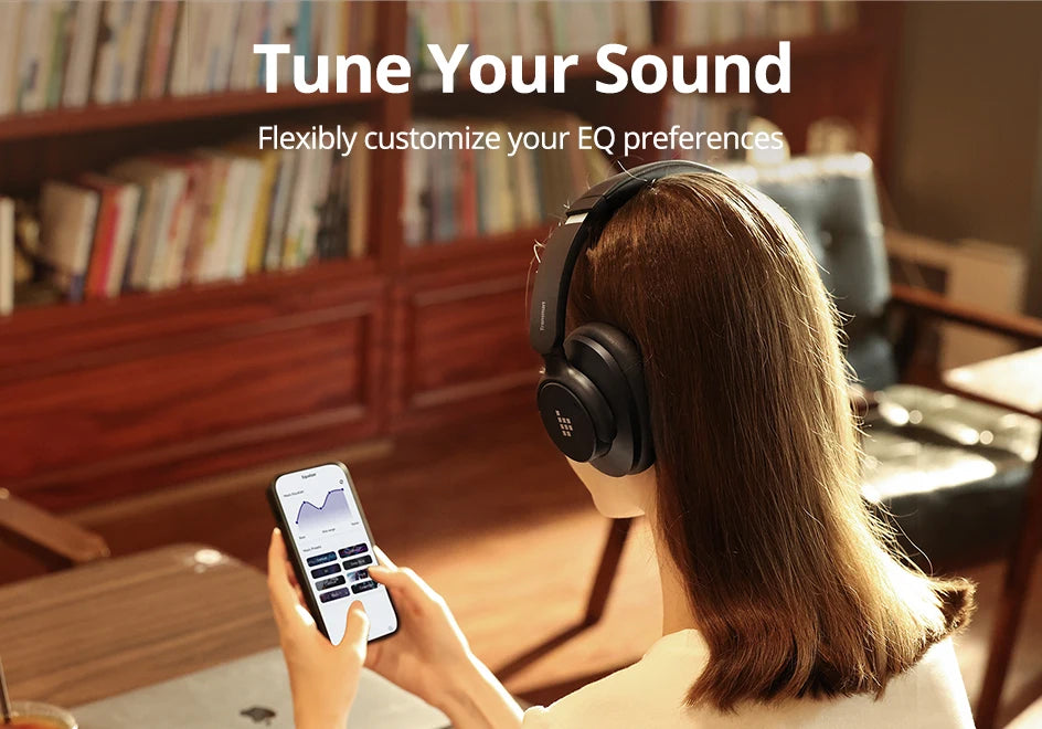 Tronsmart Sounfii Q20S Headphones Wireless Bluetooth Headset with Noise Cancellation 60H Playtime Hi-Res Audio App Control