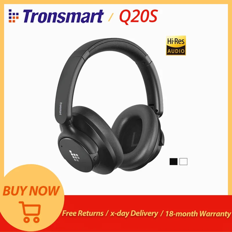 Tronsmart Sounfii Q20S Headphones Wireless Bluetooth Headset with Noise Cancellation 60H Playtime Hi-Res Audio App Control